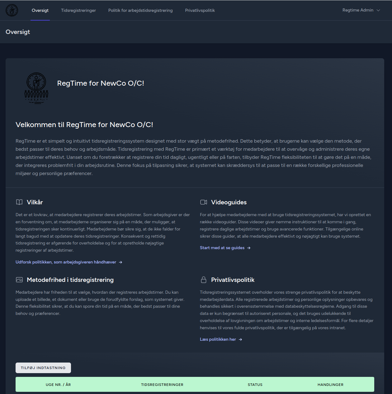 Regtime - test documentation screenshot